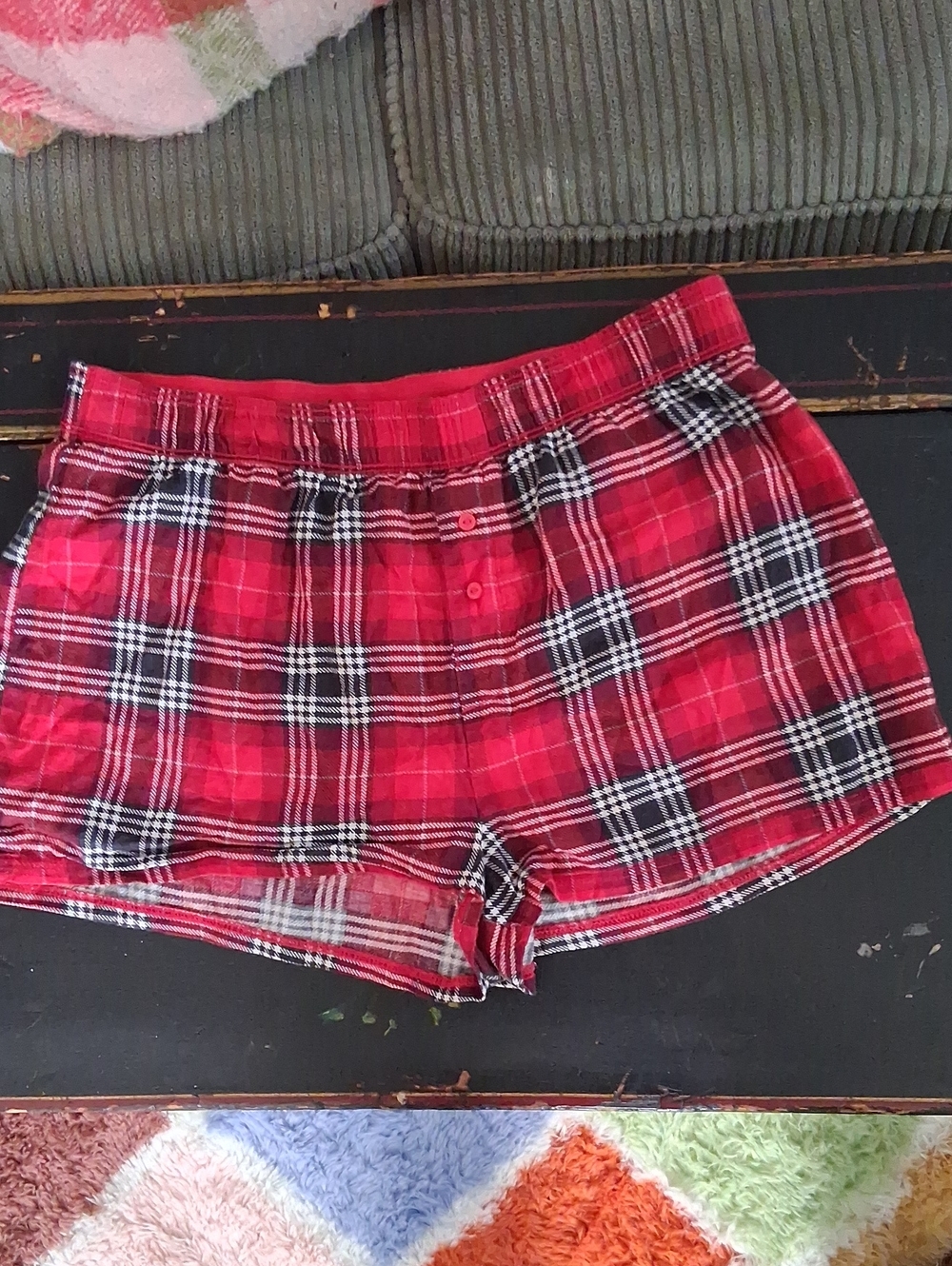PINK Victoria's Secret Red Black Plaid Cotton Sleep Shorts